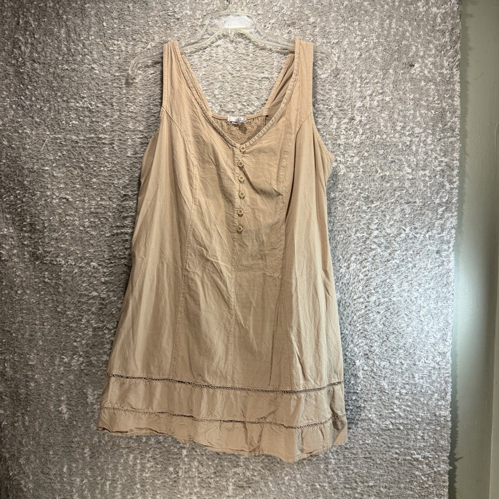 Giocam Gauze Smoked Mini Dress Khaki Brown M Coastal Beach Preppy Resort Pockets